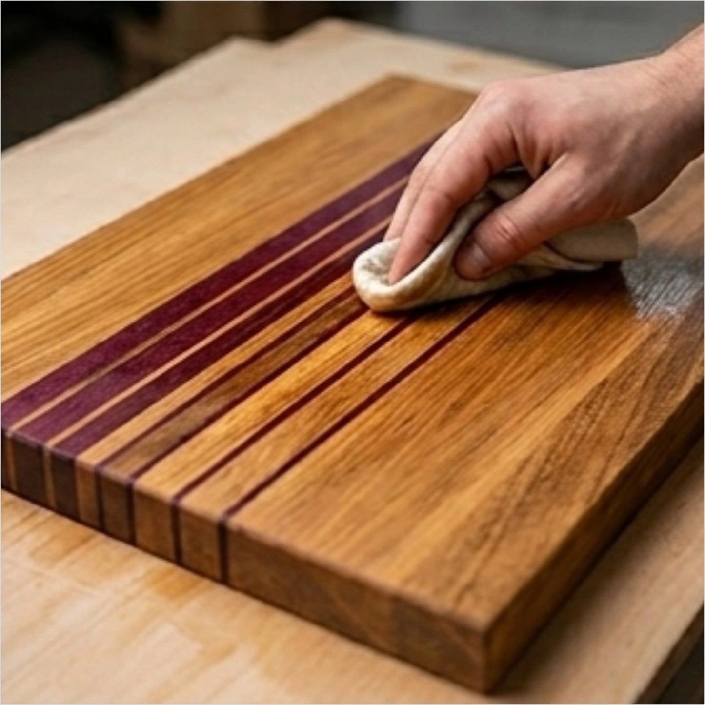 Schneidebrett Eiche mit Designstreifen Amarant