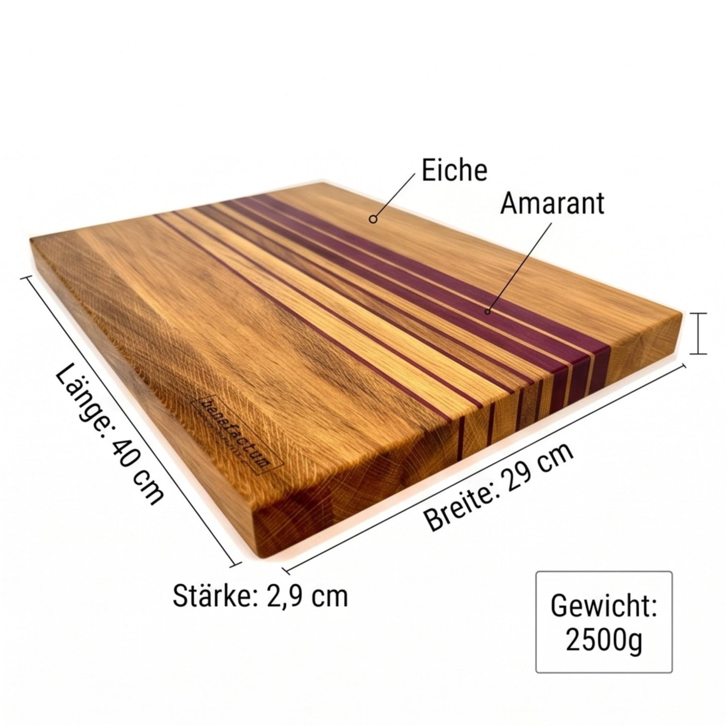 Schneidebrett Eiche mit Designstreifen Amarant