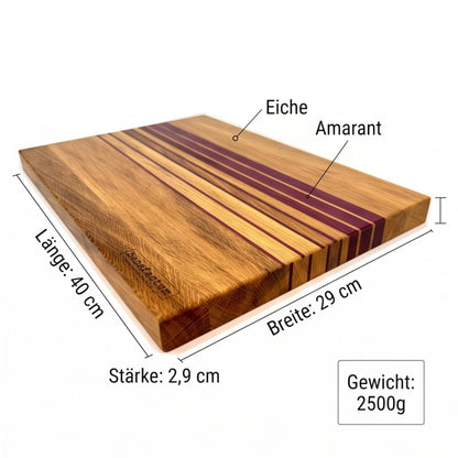 Schneidebrett Eiche mit Designstreifen Amarant